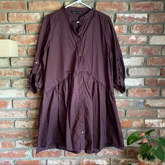 Zara Dresses & Skirts - Zara Maroon Button Front Babydoll Tunic Dress